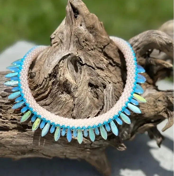 Celestial Glow Beaded Necklace — Soft Pastel Elegance with Sparkling Blue Accents image 0