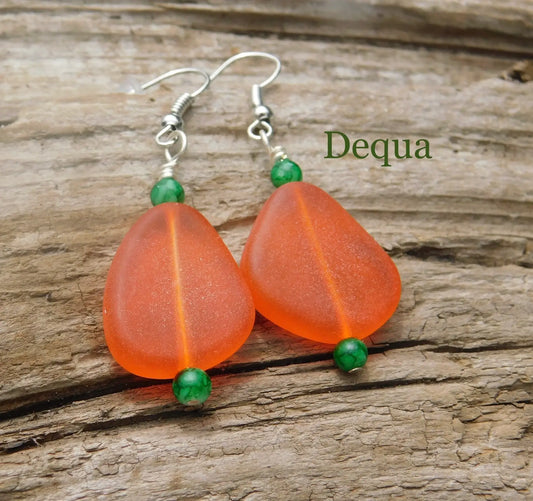 Orange Sea Glass Earrings image 1
