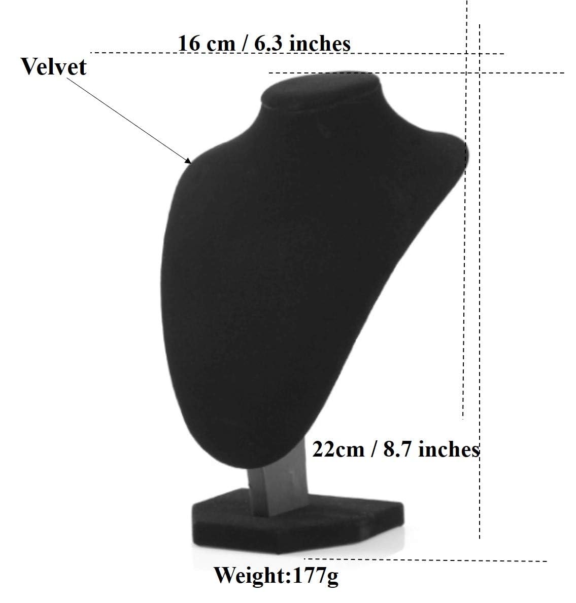 Comelyjewel 3pcs/Pack 9 Inches Velvet Necklace Holder, Jewelry Organizer for Women, Elegant Jewelry Organizers and Storage Solution, Mannequins Bust Stand for Necklaces and Accessories (Black)