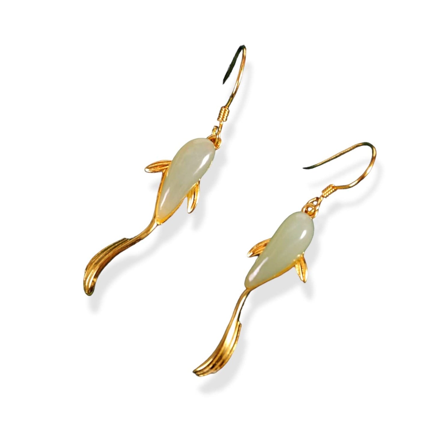 KOI Japanese Koi Fish Earrings - Genuine Jade & 14k Gold (KOI)