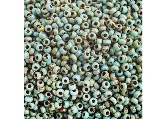 Miyuki Japanese Glass Seed Beads 22gms 11/0 in Blue Picasso Opaque Turquoise