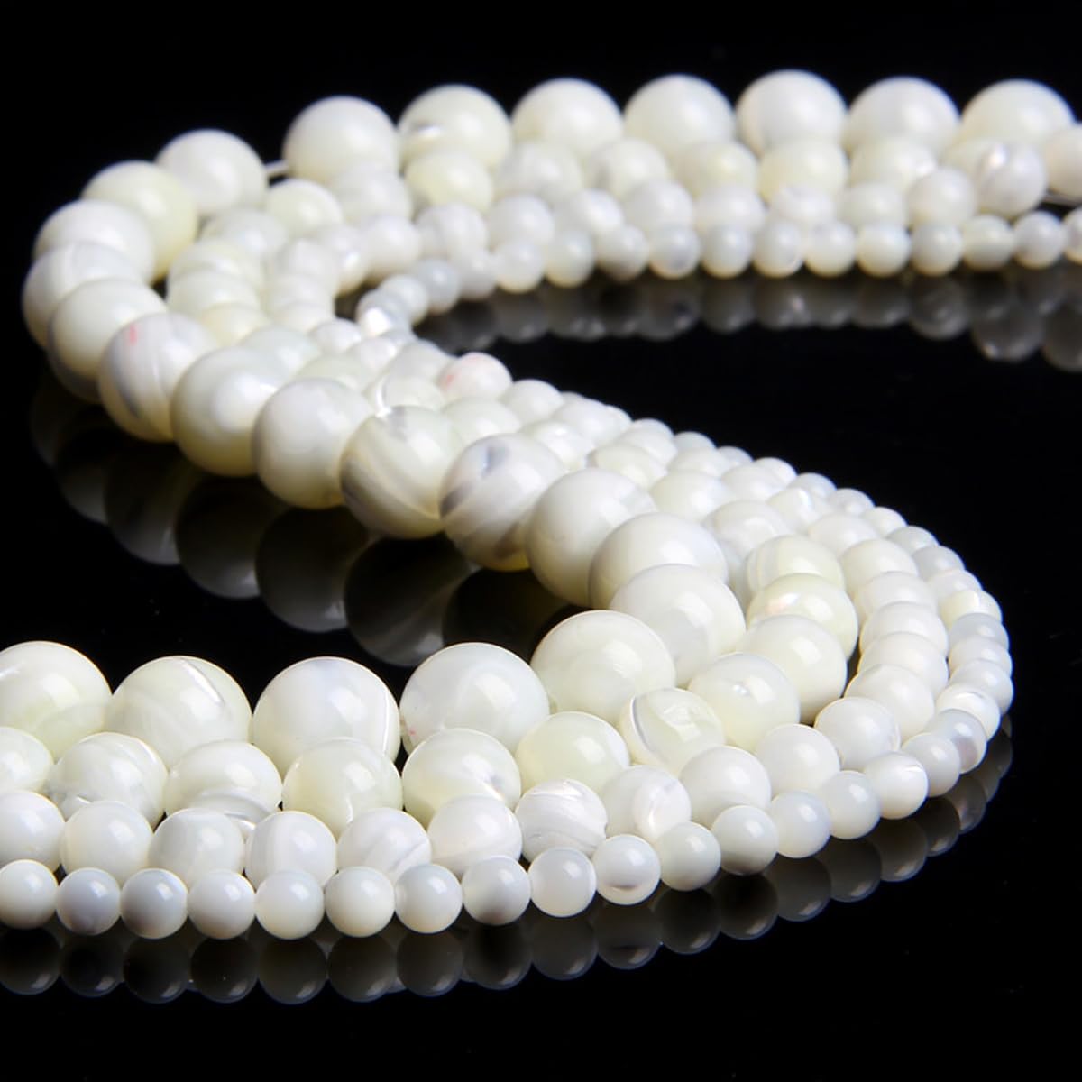 HAAMIIQII 60pcs 6mm Natural White Mother of Pearl Shell Beads Round Loose Gemstone Beads for Jewelry Making Strand 15 Inch