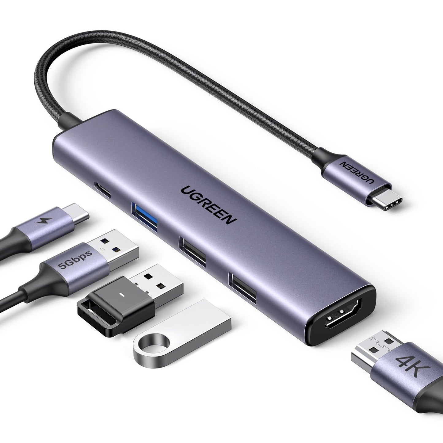 UGREEN Revodok 105 USB C Hub 5 in 1 Multiport Adapter 4K HDMI, 100W Power Delivery, 3 USB-A Data Ports, USB C Dongle for MacBook Pro/Air, iPad Pro, iMac, iPhone 16 Pro/Pro Max, XPS, Thinkpad