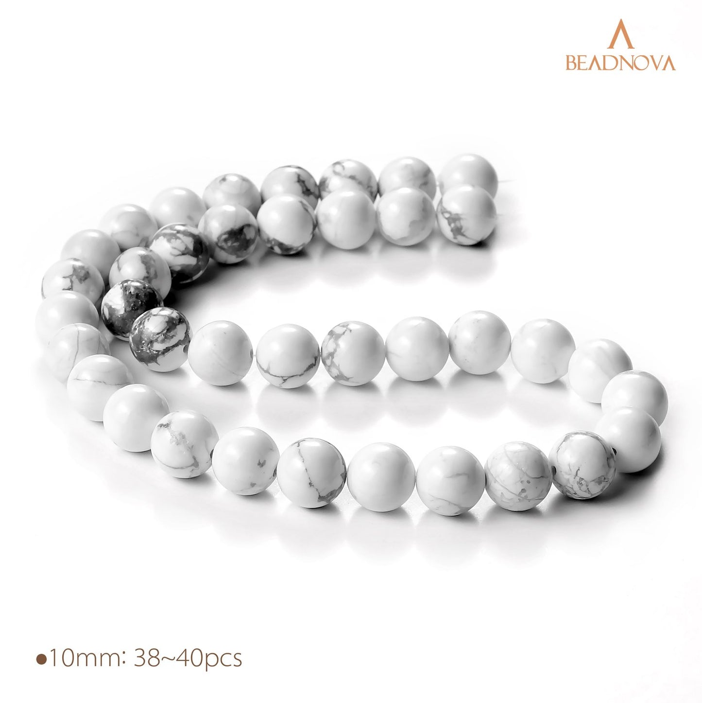 BEADNOVA 10mm Natural White Howlite Gemstone Round Loose Beads for Jewelry Making (36-38pcs)