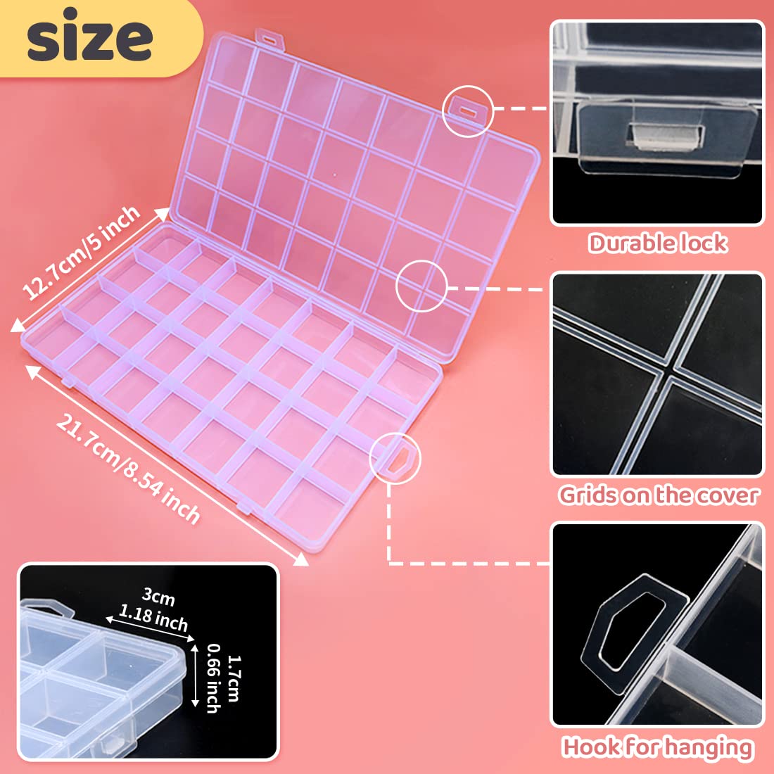 IOOLEEM 28 Grids Plastic Bead Organizer Box, Organizer Container Storage Box, Dividers for bead arts and crafts.