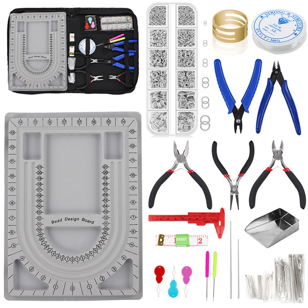 Bead Boards Jewelry Making Supplies for Adult Bead Tray Necklace Design Board Bead Bracelet Making Kit Jewelry Repair Kit Beading Supplies Beading Mat Jewelry Tools with Pliers