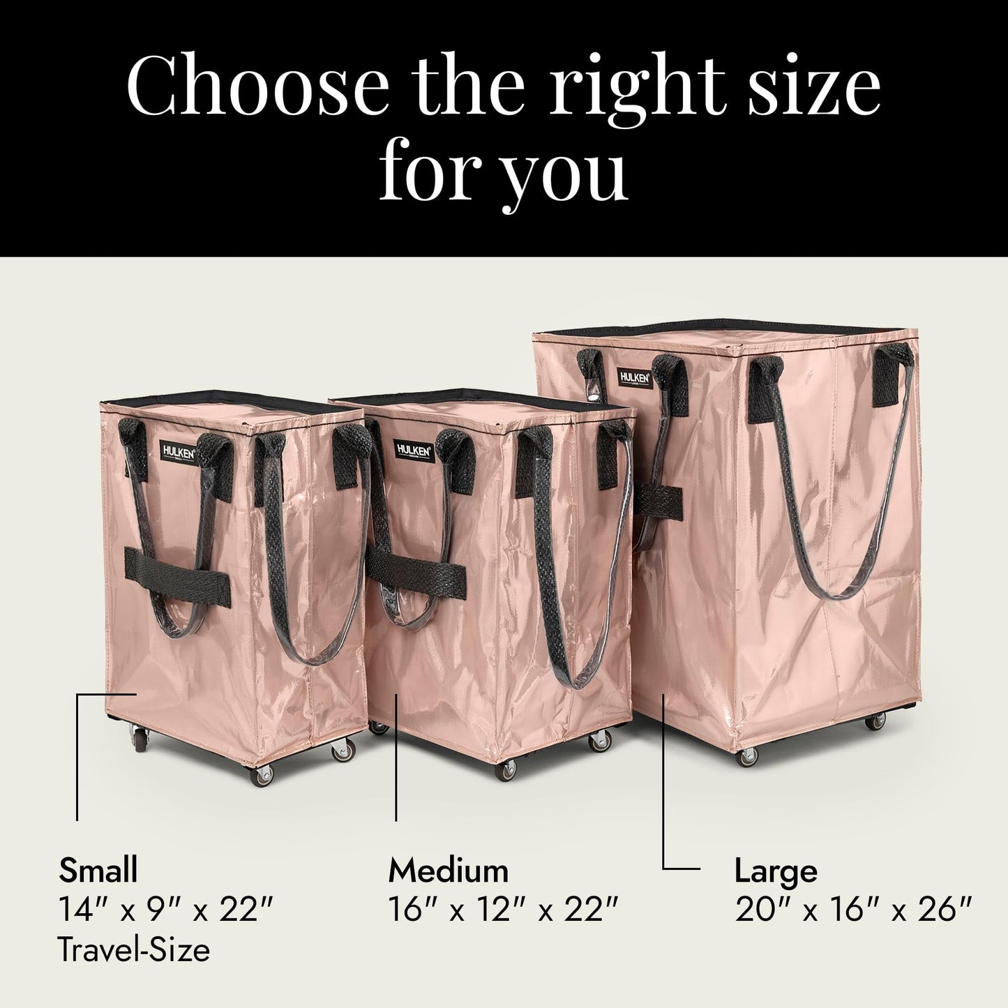 (Medium, Rose Gold) Reusable Grocery Bag On Wheels, Shopping Trolley, Rolling Tote, Zipper Closure, Lightweight, Carries Up to 66 lb, Folds Flat, Unbreakable Handles