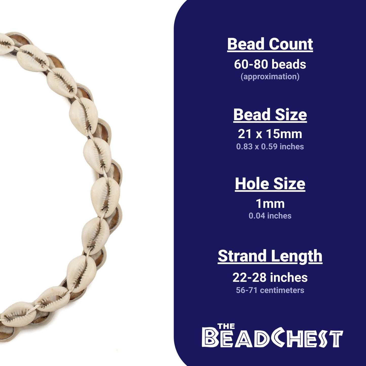 The Bead Chest Kenyan Cowrie Shell Beads 15mm West Africa African White Unusual 22-24 Inch Strand Handmade