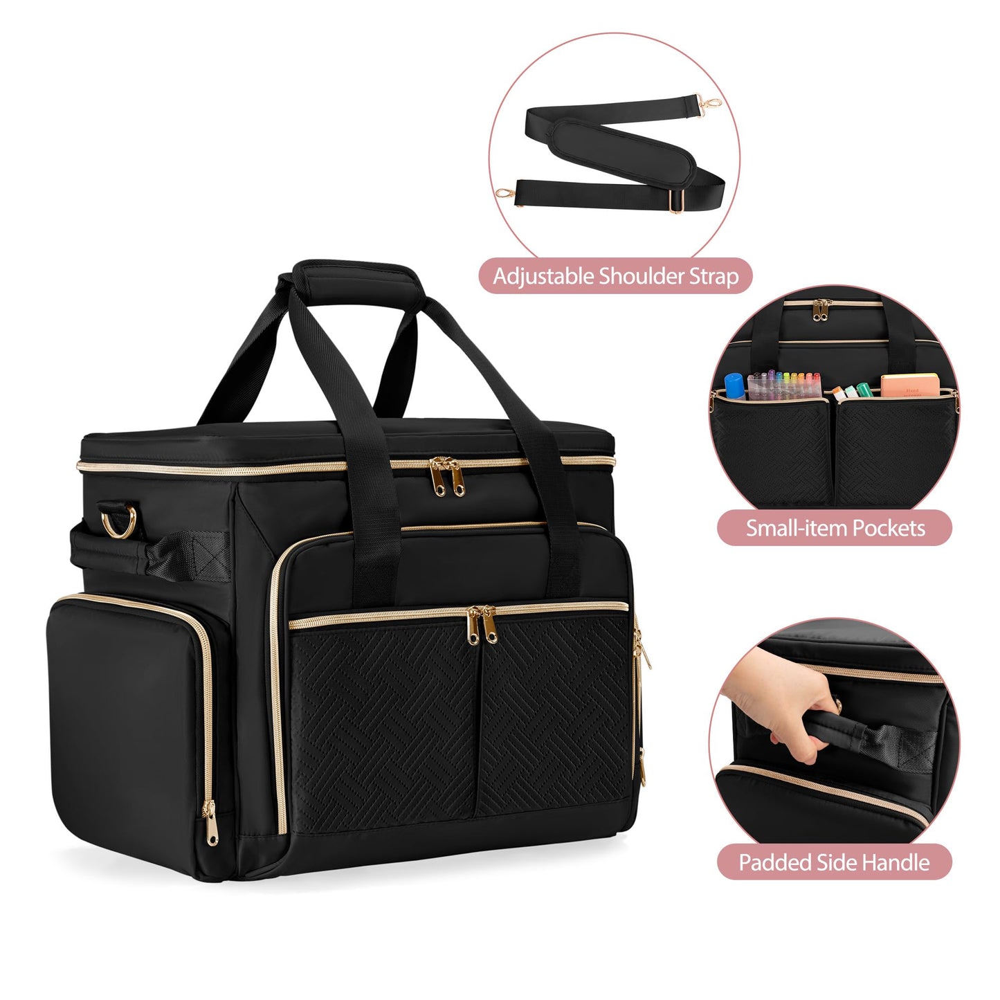 Prokva Rolling Teacher Bag with Wheels, Teacher Tote Bag with Detachable Trolley, Fits for 15.6" Laptop, Black (Patent Design)