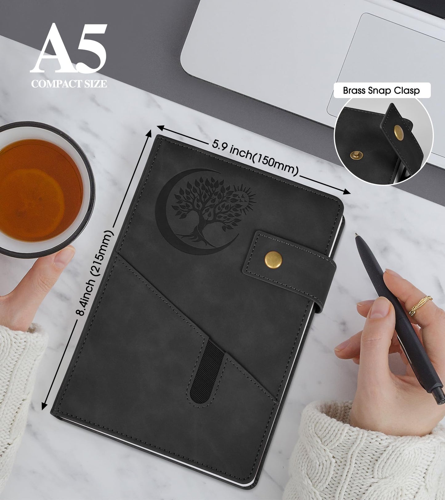 PAIBAS Blank Journal Notebook, A5 Hardcover Leather Sketchbook with 200 Pages Thick Blank Paper for Men Women, Unlined Drawing & Writing Journal, 5.9" x 8.4" Plain Notebook (black)