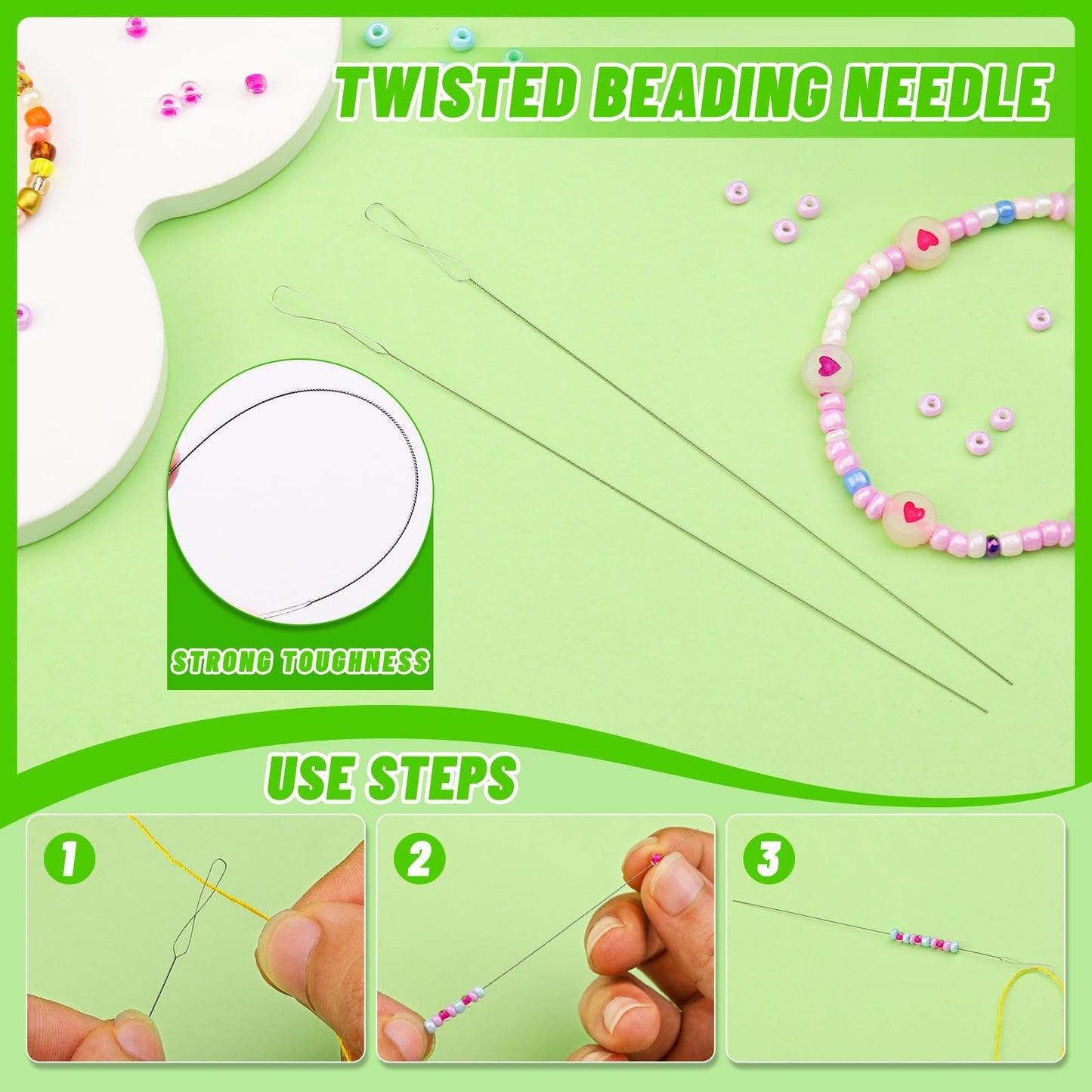 86 Pcs Beading Needle Set,6 Sizes Big Eye Seed Bead Needles,Long Straight Beading Needle,Twist Beading Needles,Flexible Needle for Beads for Jewelry Making