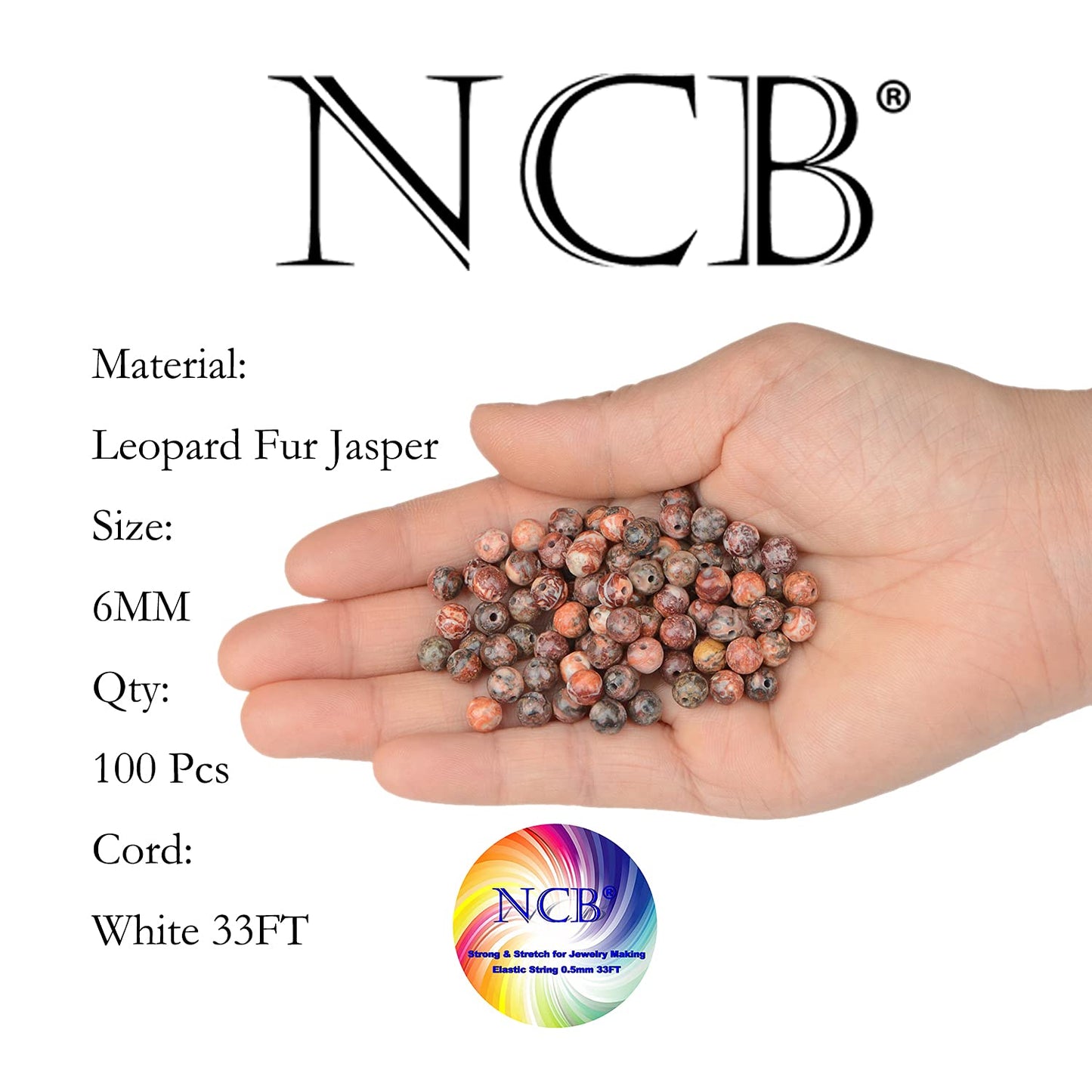 NCB 100pcs Original Natural Stone Beads Gemstone Round Loose Beads 6mm Genuine Real Stone Energy Beads for DIY Jewelry Making, Stretch Unisex (Red Leopard Fur Jasper, 6mm 100Beads)