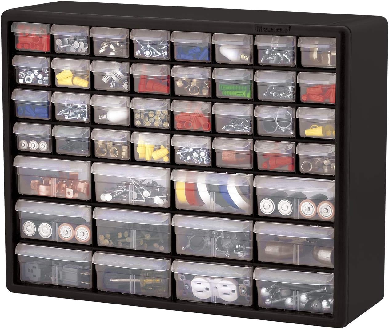 Akro-Mils 44-Drawer Plastic Drawer Storage Cabinet for Garage Organization, Bead Organizer, Building Bricks Storage, Teacher Toolbox, Makeup Organizer, 20" W x 6" D x 16" H, 10144 Black