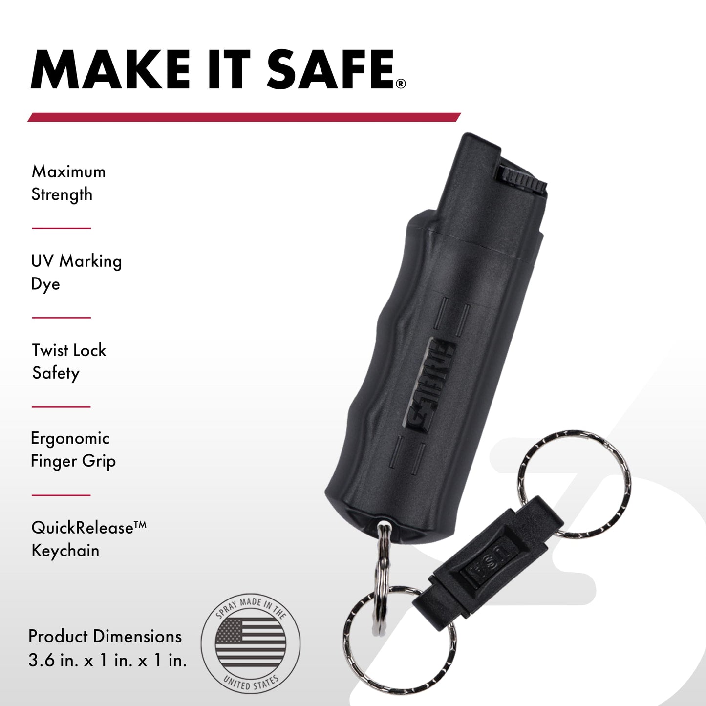 SABRE Pepper Spray, Maximum Police Strength OC Spray, Quick Release Keychain for Easy Carry and Fast Access, Finger Grip for More Accurate and Faster Aim, 0.54 fl oz, Secure and Easy to Use Safety