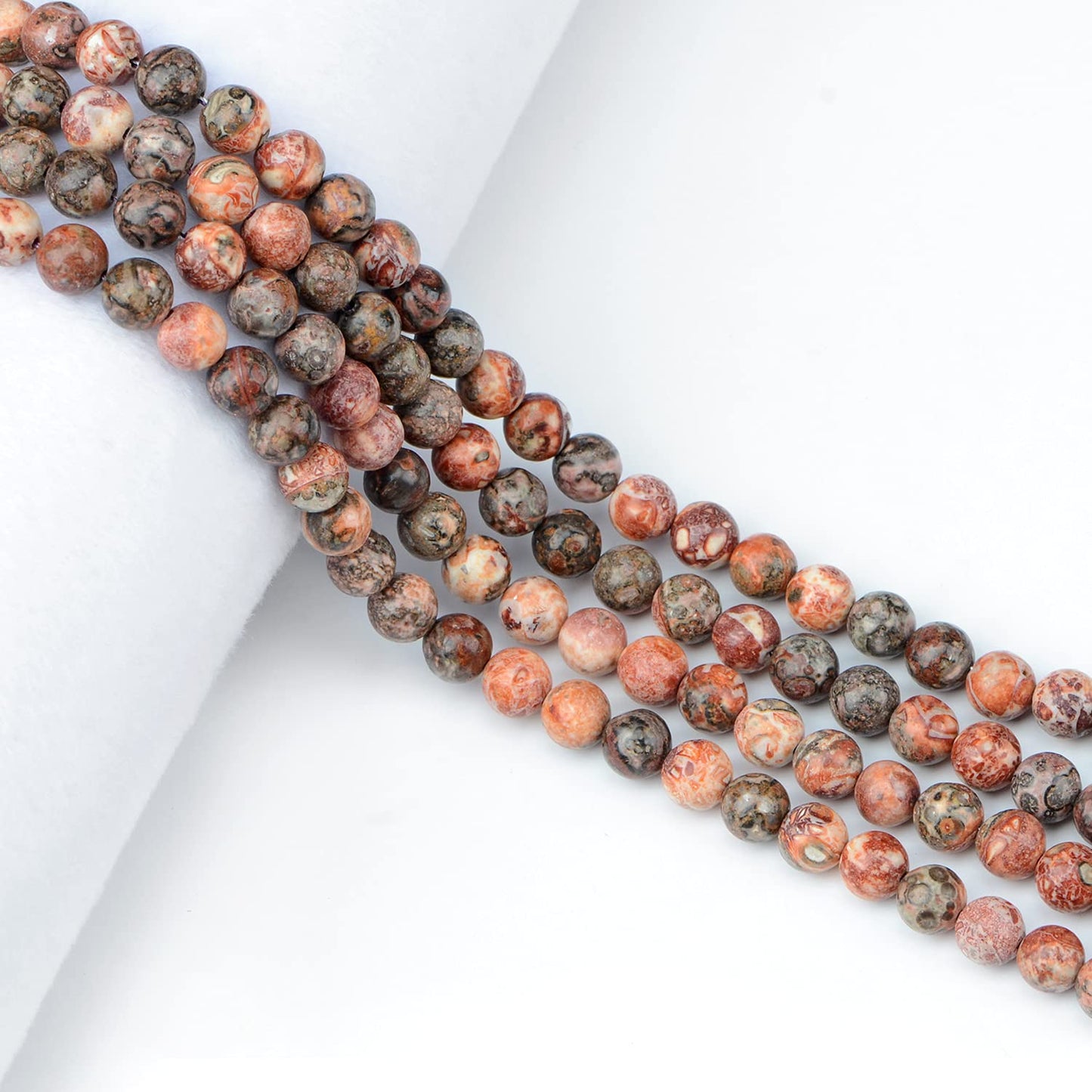 NCB 100pcs Original Natural Stone Beads Gemstone Round Loose Beads 6mm Genuine Real Stone Energy Beads for DIY Jewelry Making, Stretch Unisex (Red Leopard Fur Jasper, 6mm 100Beads)
