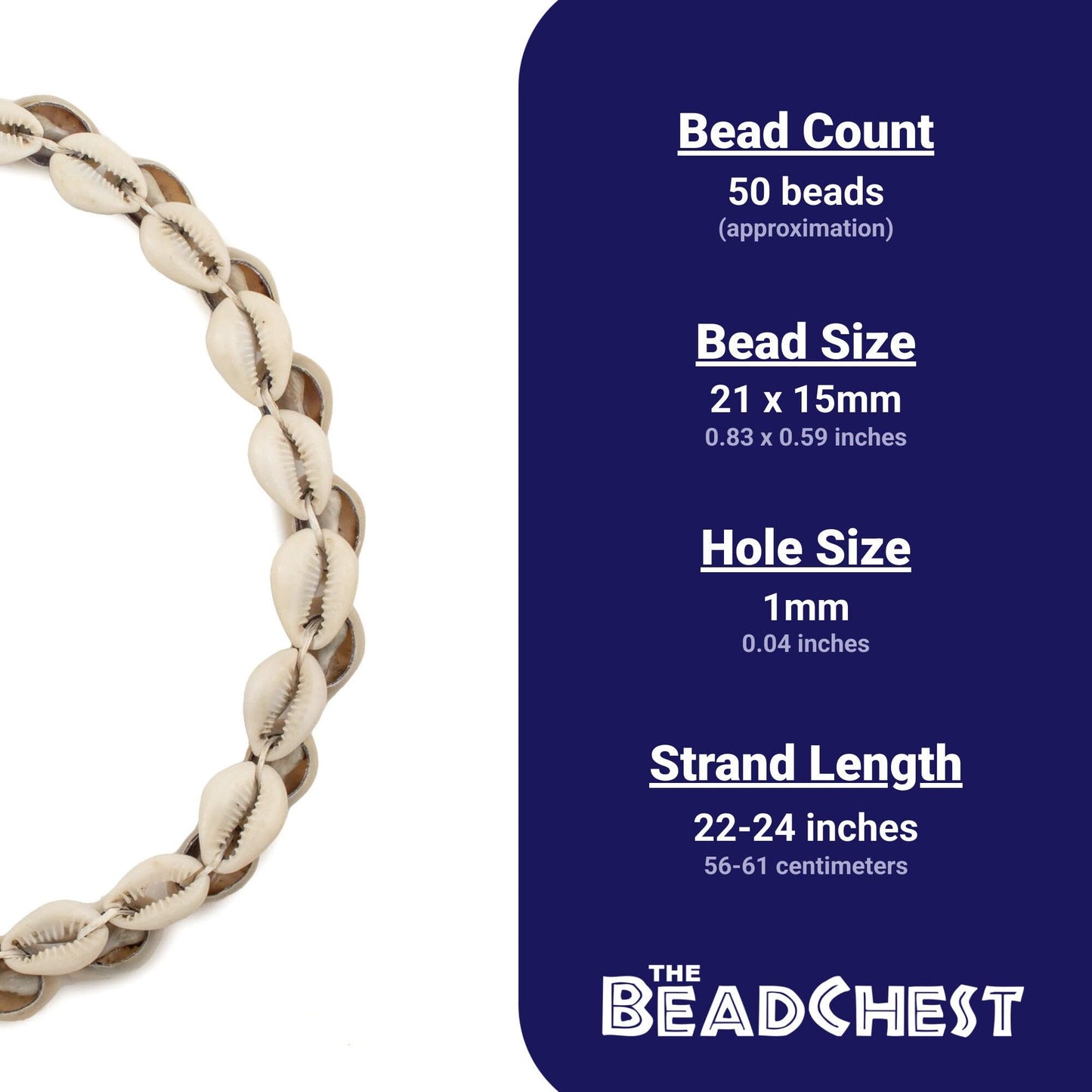 The Bead Chest Kenyan Cowrie Shell Beads 15mm West Africa African White Unusual 22-24 Inch Strand Handmade