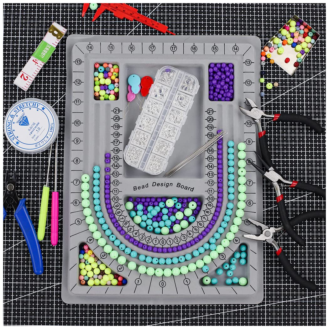 Bead Boards Jewelry Making Supplies for Adult Bead Tray Necklace Design Board Bead Bracelet Making Kit Jewelry Repair Kit Beading Supplies Beading Mat Jewelry Tools with Pliers