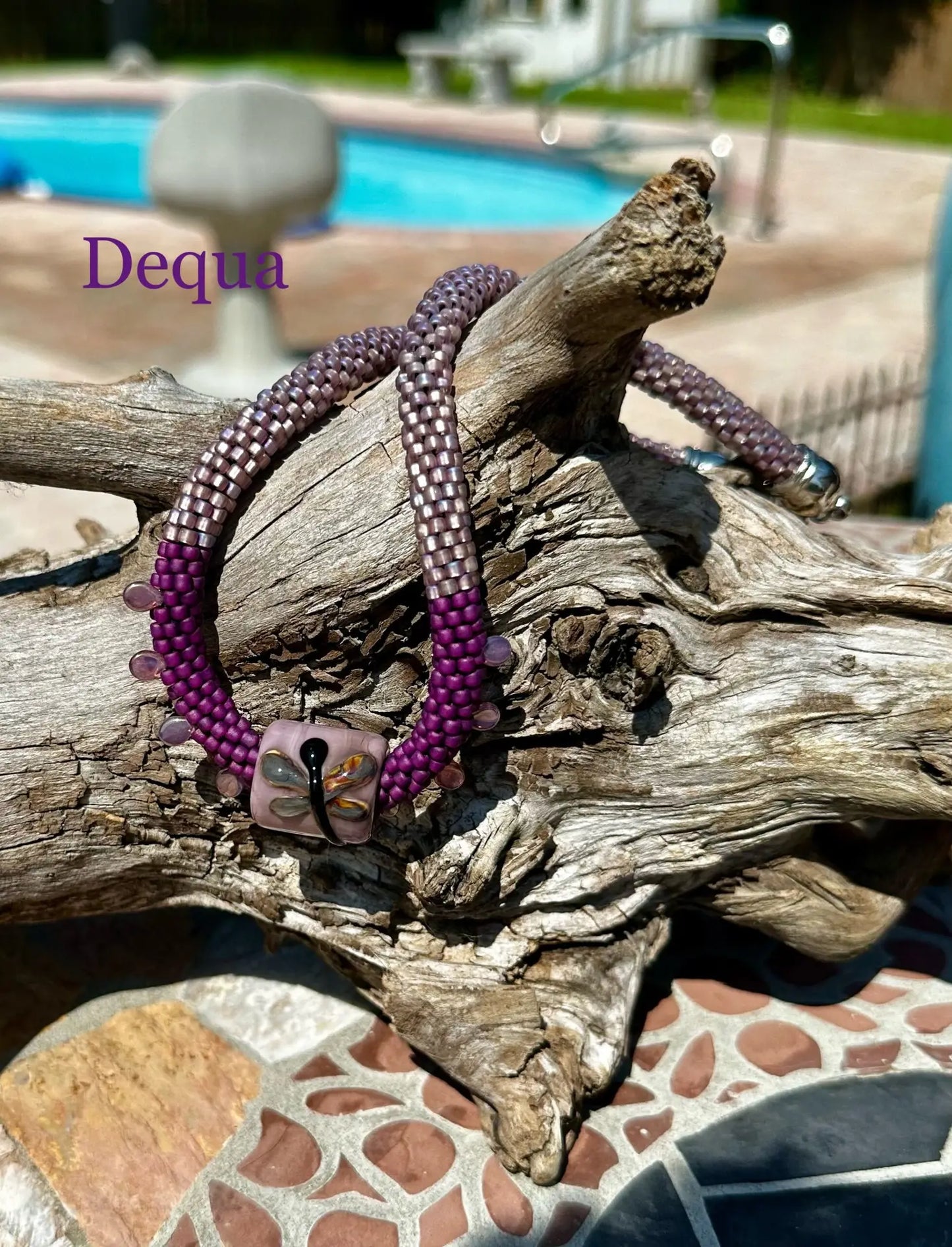 : Elegant Purple Beaded Necklace with Glass Dragonfly Pendant image 0