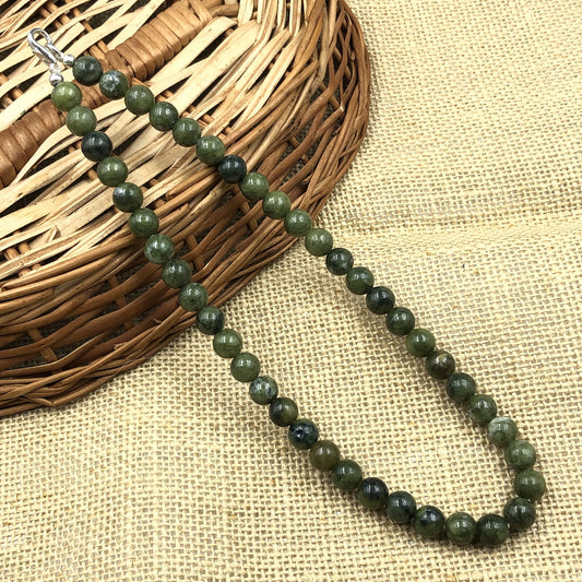 SHYAAN JEWELS AAA Perfect Natural GREEN JADE Gemstone 8mm Round Beaded Stretchable 15.5" Inches Choker Necklace