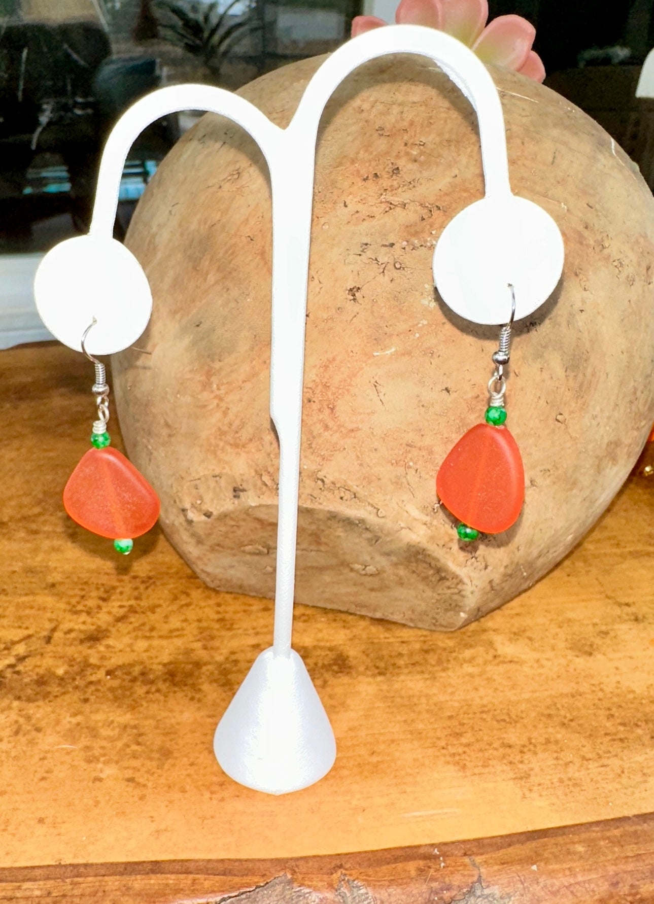 Orange Sea Glass Earrings