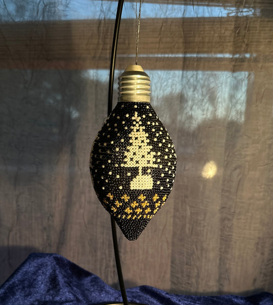 Hand Beaded Holiday Ornament - Black & Gold Tree Design