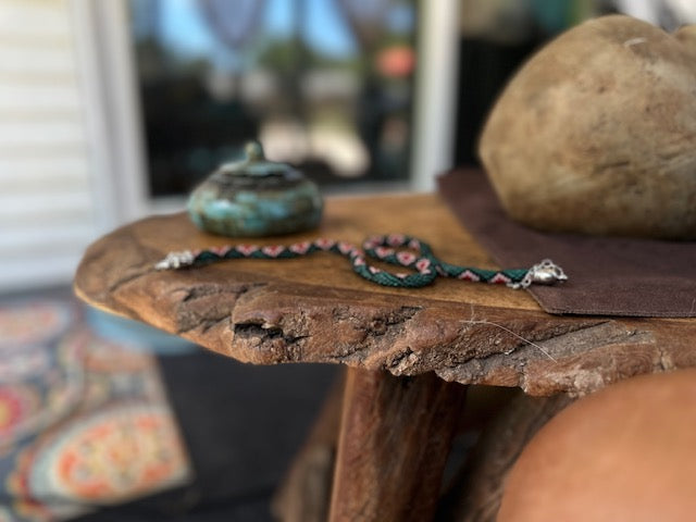 Vibrant Hand-Crocheted Beaded Necklace with Geometric Pattern