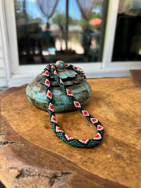 Vibrant Hand-Crocheted Beaded Necklace with Geometric Pattern