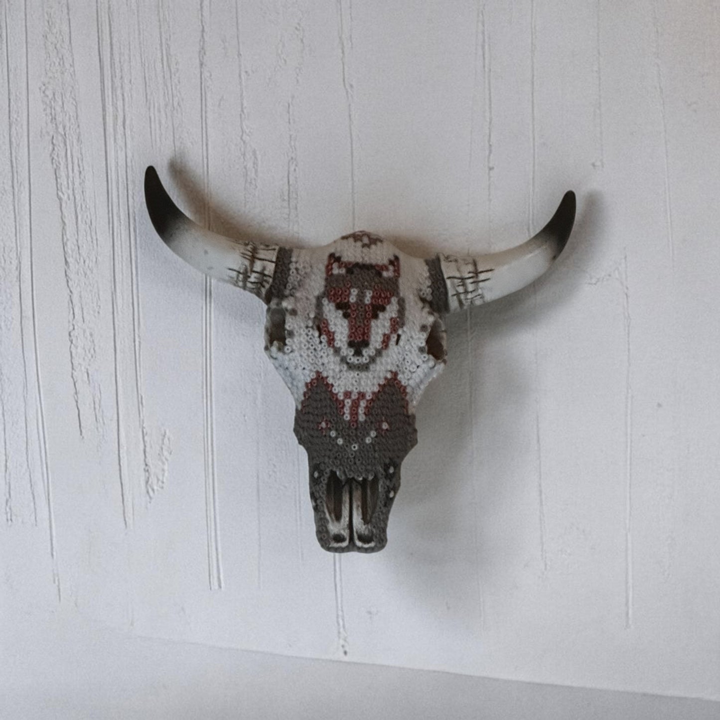 Mini Beaded Wolf Face Cow Skull Art Sculpture