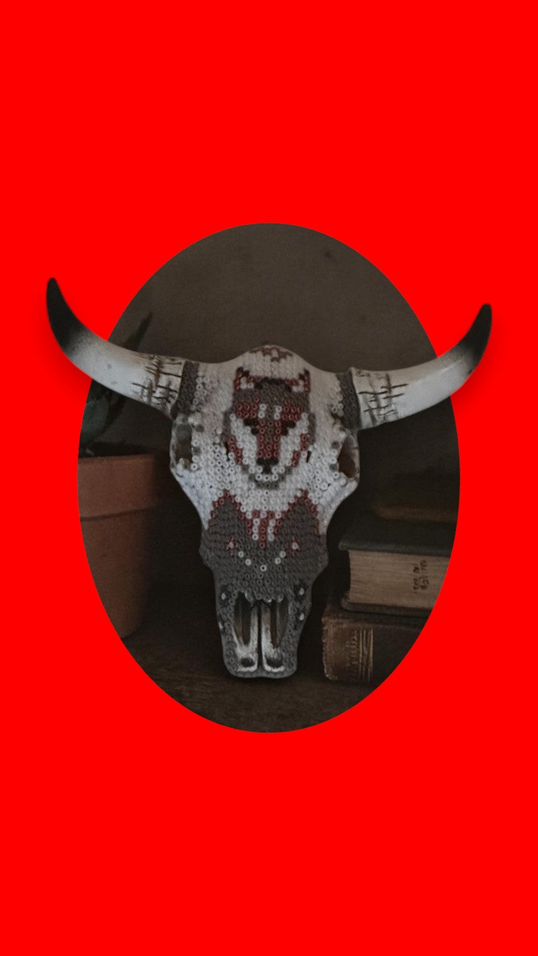 Mini Beaded Wolf Face Cow Skull Art Sculpture