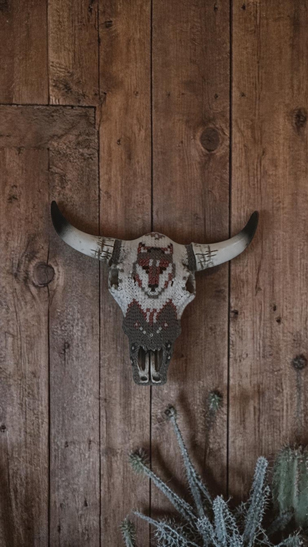 Mini Beaded Wolf Face Cow Skull Art Sculpture