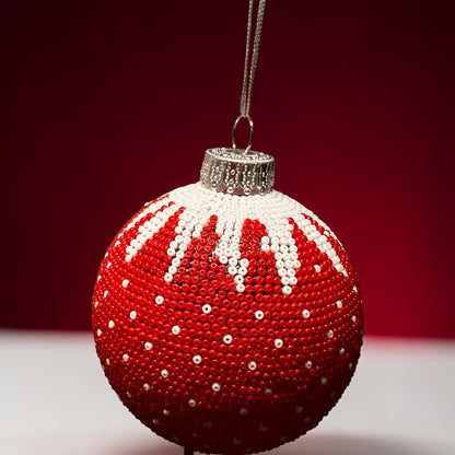Peppermint Drip — Hand-Beaded Christmas Ornament
