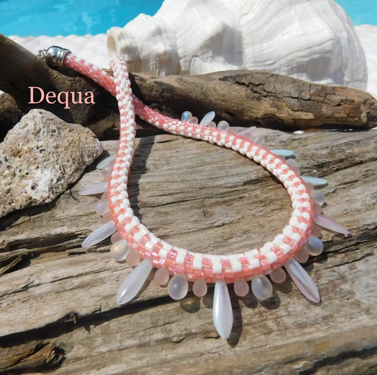 Delicate Pink Beaded Necklace with Iridescent Drop Accents image 0