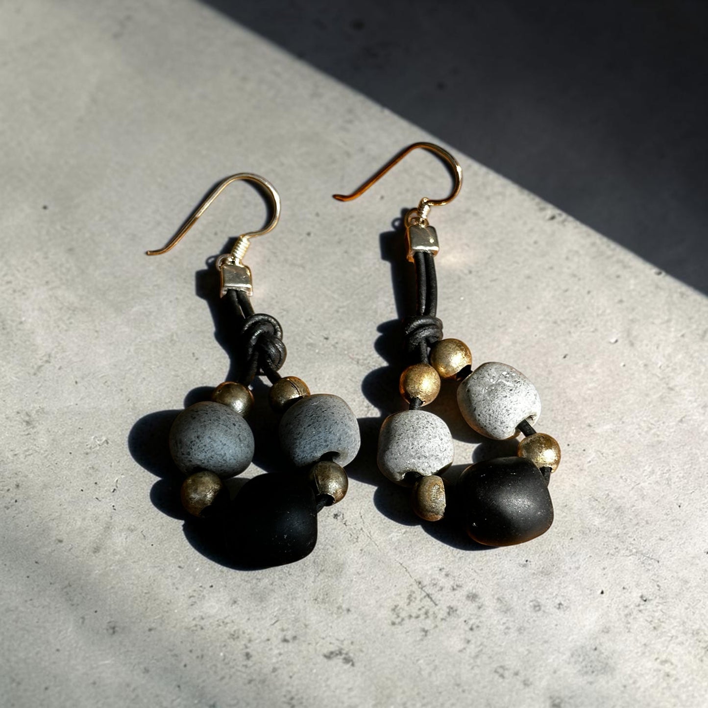 African Stone & Brass Cluster Drop Earrings