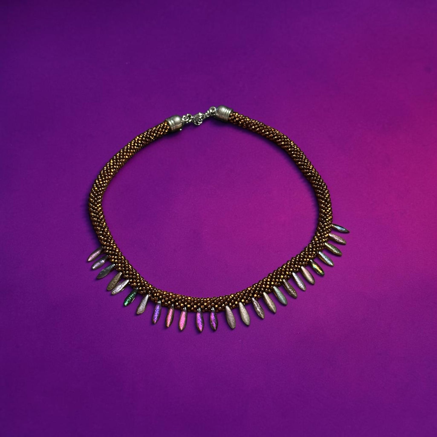 Rustic Elegance Brown Beaded Necklace and Bracelet Set with Gold Spike Accents