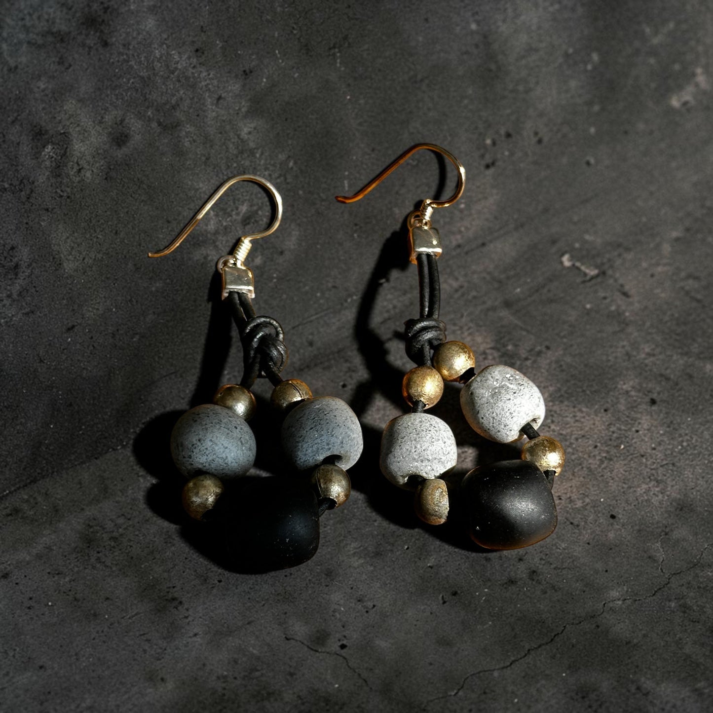 African Stone & Brass Cluster Drop Earrings