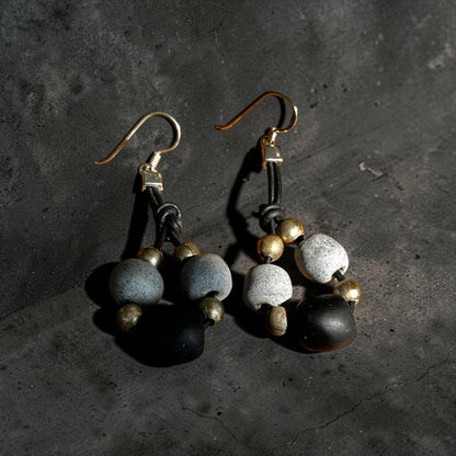 African Stone & Brass Cluster Drop Earrings