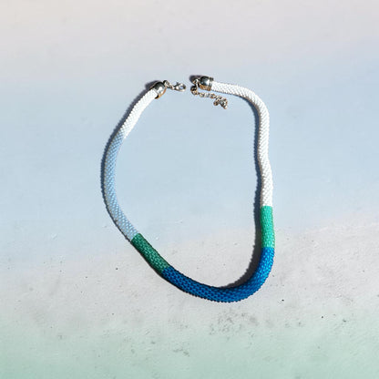 Coastal Breeze Hand-Crocheted Beaded Necklace in Blue, Green, and White