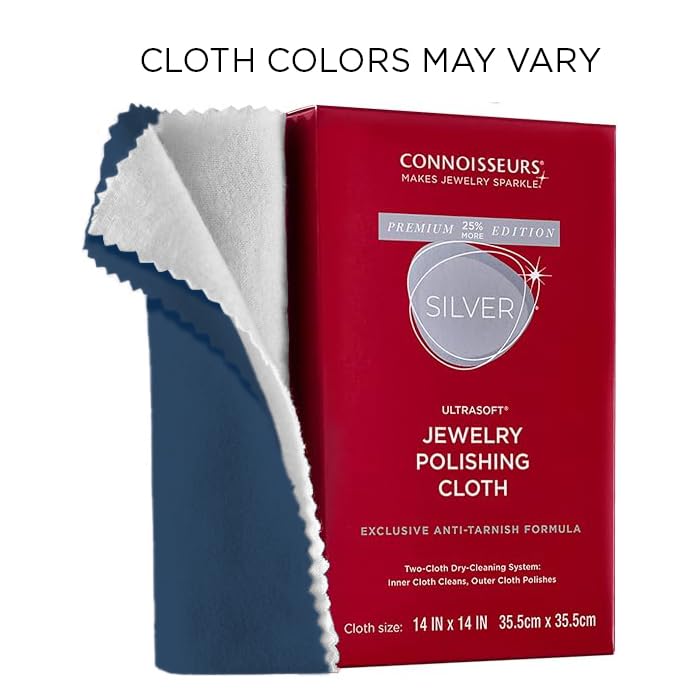 CONNOISSEURS Premium Edition Extra Large Polishing Cloth for Silver Jewelry - Ultrasoft Fabric with Anti-Tarnish Formula - 14x14 Inches