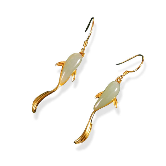 KOI Japanese Koi Fish Earrings - Genuine Jade & 14k Gold (KOI)