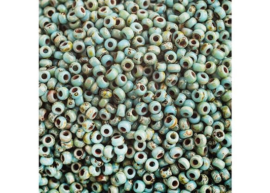 Miyuki Japanese Glass Seed Beads 22gms 11/0 in Blue Picasso Opaque Turquoise