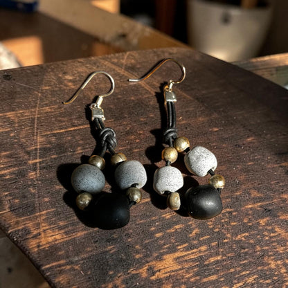 African Stone & Brass Cluster Drop Earrings