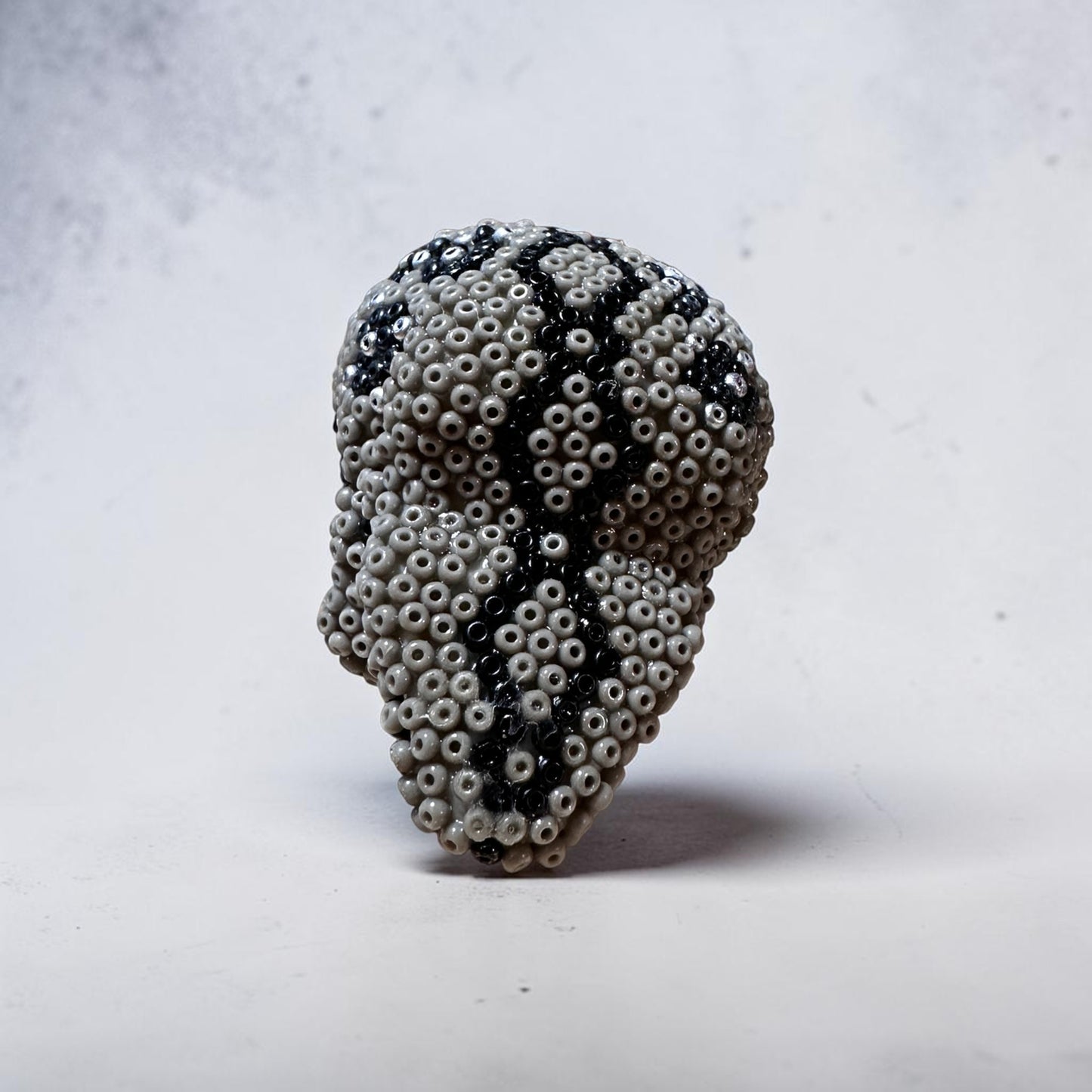 Mini Beaded Gray Sugar Skull Art Sculpture