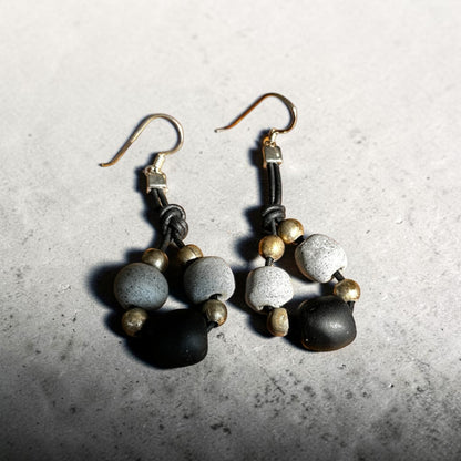 African Stone & Brass Cluster Drop Earrings