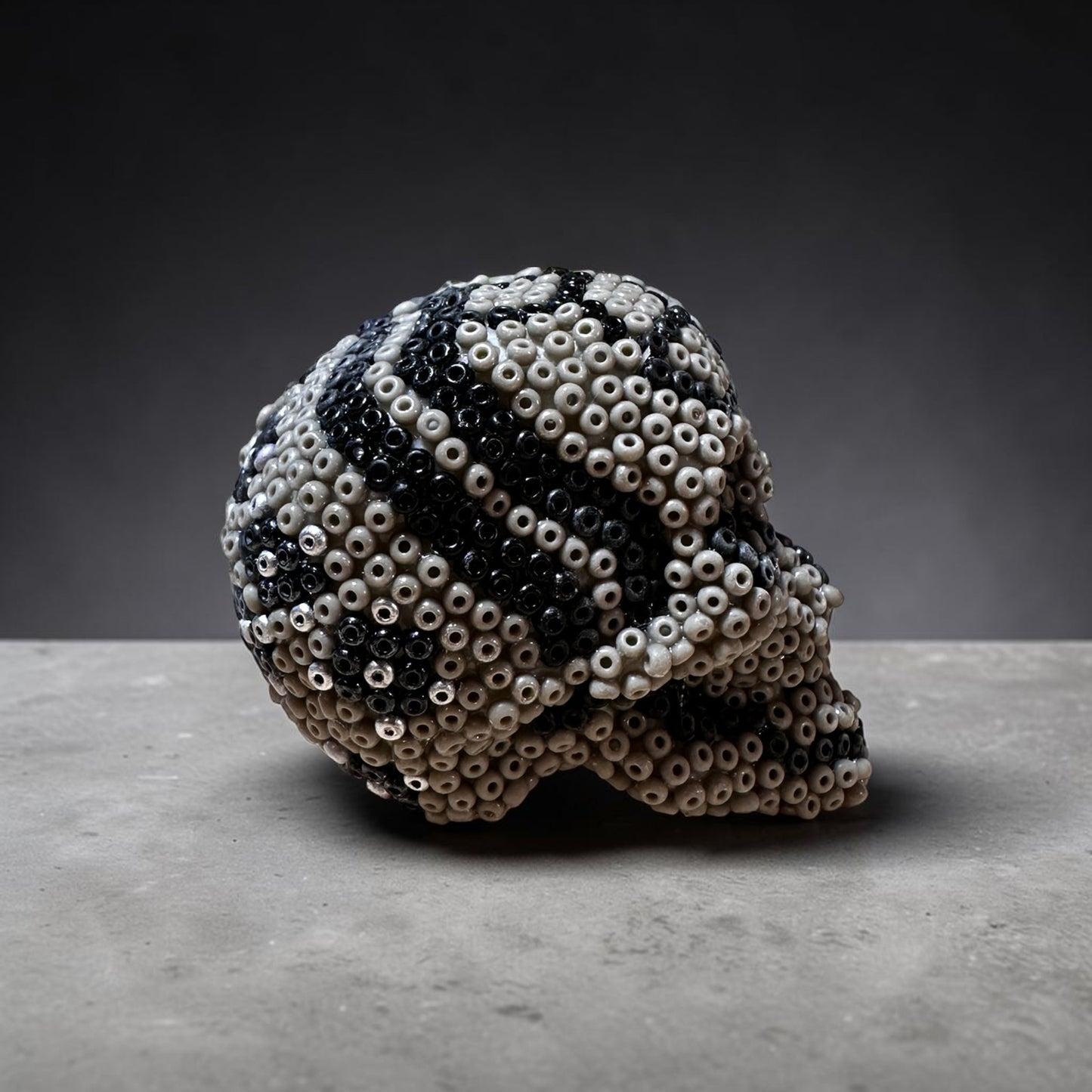 Mini Beaded Gray Sugar Skull Art Sculpture