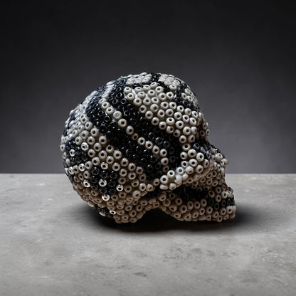 Mini Beaded Gray Sugar Skull Art Sculpture