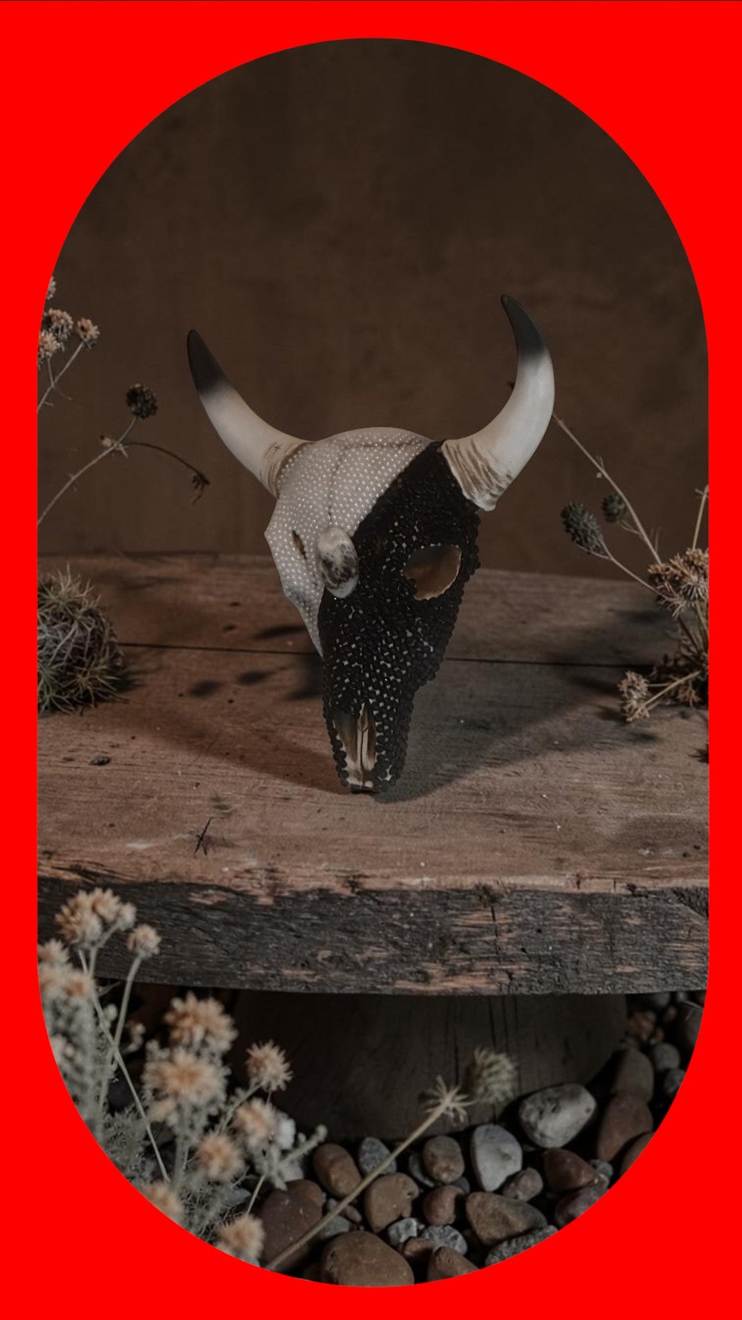 Beaded Cow Skull — Black & Pearl Art Sculpture
