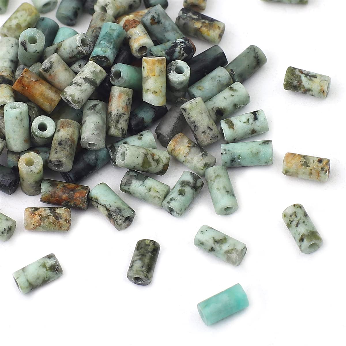 BEADIA Natural African Turquoise Tube Beads Cylinder 2x4mm 38cm/Strand Stone Beads for Jewelry Making