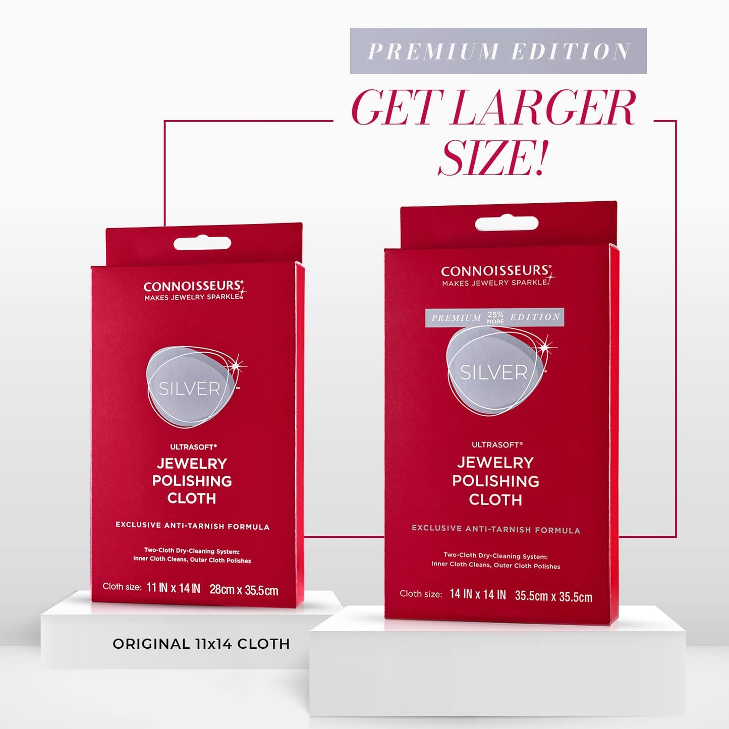 CONNOISSEURS Premium Edition Extra Large Polishing Cloth for Silver Jewelry - Ultrasoft Fabric with Anti-Tarnish Formula - 14x14 Inches