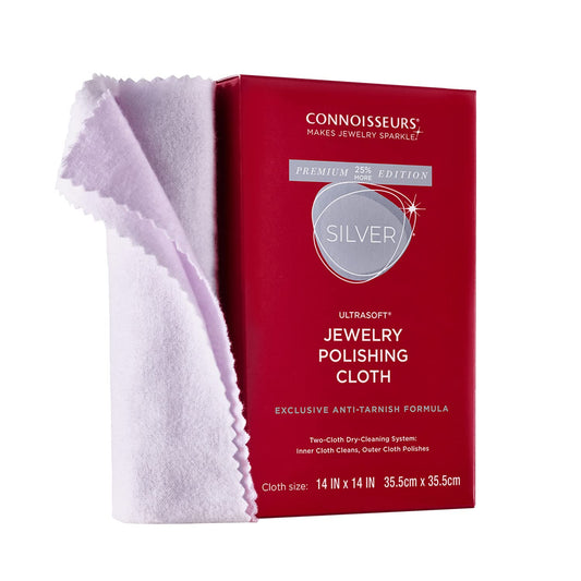 CONNOISSEURS Premium Edition Extra Large Polishing Cloth for Silver Jewelry - Ultrasoft Fabric with Anti-Tarnish Formula - 14x14 Inches