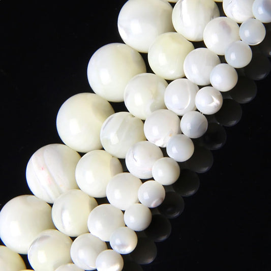 HAAMIIQII 60pcs 6mm Natural White Mother of Pearl Shell Beads Round Loose Gemstone Beads for Jewelry Making Strand 15 Inch